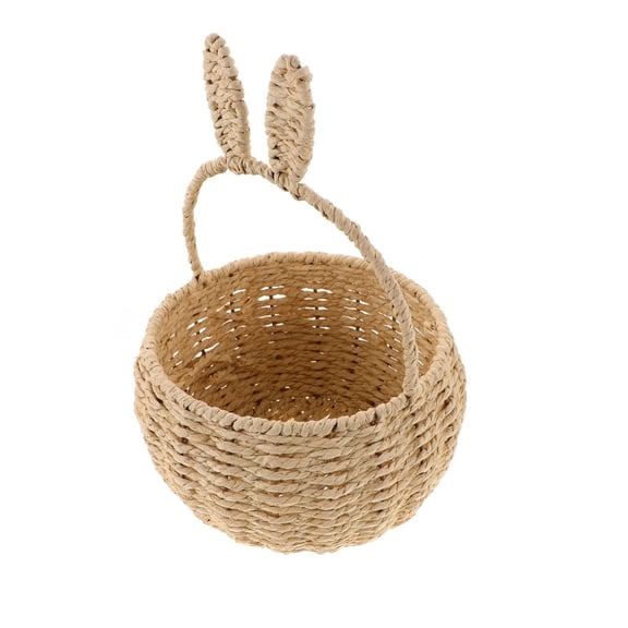 Easter Basket Bunny Rabbit Ears Hand Woven Wicker Rattan Picnic Egg Gathering Basket Portable Storage Organizer Party Decor Gift for Egg Hunt Supplies