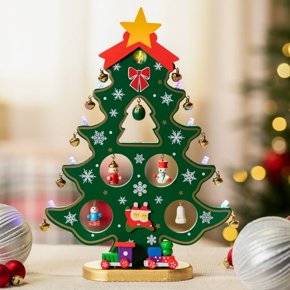 Northlight LED Lighted Tree Cut-Out with Miniature Ornaments Christmas Decoration - 11.5"