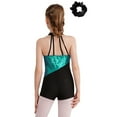 thumbnail image 2 of Alvivi Kids Girls Sequins Gymnastics Dance Leotard Sleeveless Trembling Short Jumpsuit with Headwear Light Green&Black 4, 2 of 7