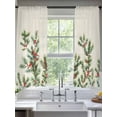 thumbnail image 2 of Christmas Red Sheer Curtains 2 Panels Set, Berries Birds Pine Needles Linen Texture Window Sheer Curtains for Living Room/Bedroom, Light Filtering Rod Pocket Voile Drapes, 52" W x 72" L, 2 of 7