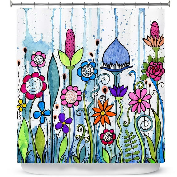 DiaNoche Designs Watercolor Flower Polyester Shower Curtain, 70" x 84" Waterproof