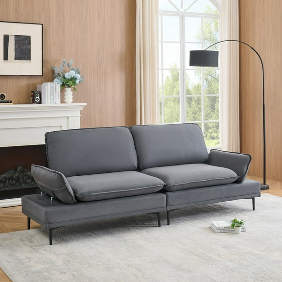 89" Sofa Couch for Living Room,3 Seater Sofa,Comfy Cotton Upholstered Couch with Adjustable Armrest for Small Space,DARK GREY