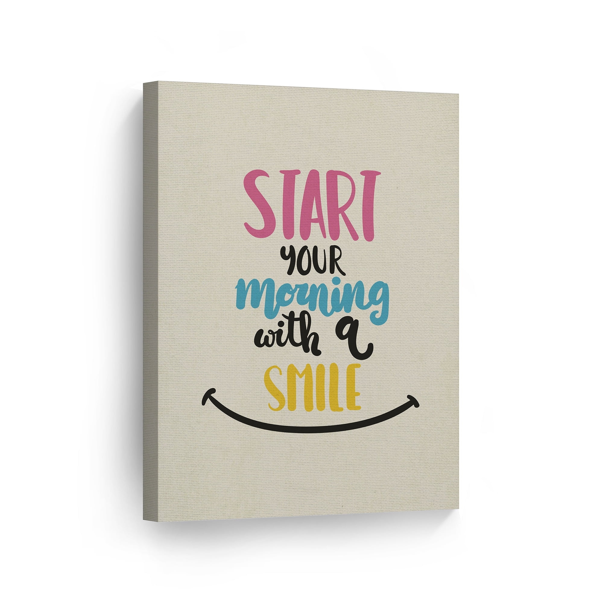 Smile Art Design Start Your Morning With A Smile Quote Hand Lettering Motivational Wall Art Canvas Print Inspirational Home Decor Ready to Hang Made in the USA- 17x11