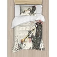 thumbnail image 1 of New Orleans Duvet Cover Set Twin Size, Trumpeter Man with Hand Drawn Flowers and Color Splashes, Decorative 2 Piece Bedding Set with 1 Pillow Sham, Dark Green Vermilion and Cream, by Ambesonne, 1 of 3