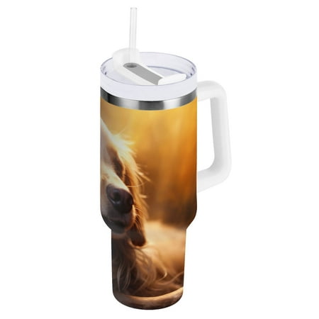 

JSTEL Dog & Cat 40 oz Tumbler Stainless Steel Water Bottle Vacuum Insulated Cup with Straw Lid & Handle For Travel Car Cup Holder