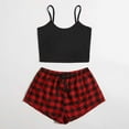 thumbnail image 2 of Edvintorg Women's Sleepwear Clearance Fashion Women Cami Pajama Set Solid Cami Top And Plaid Shorts Sleepwear Loungewear Pajamas For Women Set, 2 of 7