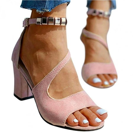 

Summer Saving Dvkptbk Women s Sandals New Buckle Strap Chunky Heel Sandals Women s High Heels Beaded Fish Mouth Women s Sandals Pink 7