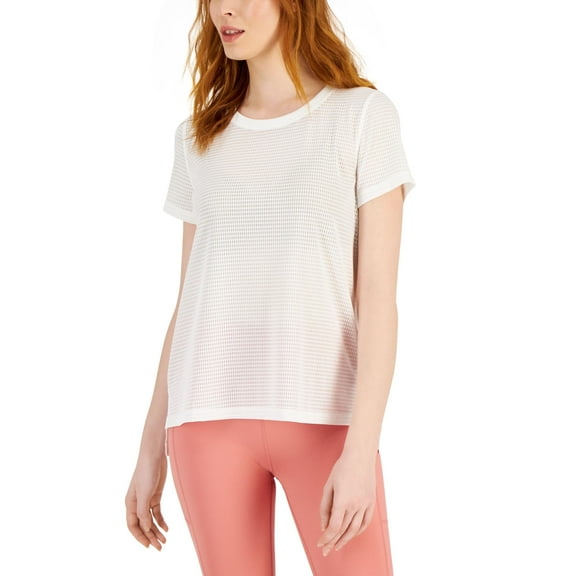 Ideology Women's Relaxed Short-Sleeve Mesh Tee Bright White XL