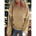 thumbnail image 6 of Sweaters for Women Solid Crewneck Loose Fit Long Sleeve Contrast Cable Knit Pullover Sweater Jumper Tops Khaki M, 6 of 7