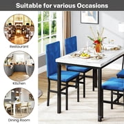Dining Room Bar Table Set for 4, Kitchen Table Set with 4 Velvet Chairs, Modern Wooden Top Finish Dining Set for Bar, Breakfast Nook, Blue