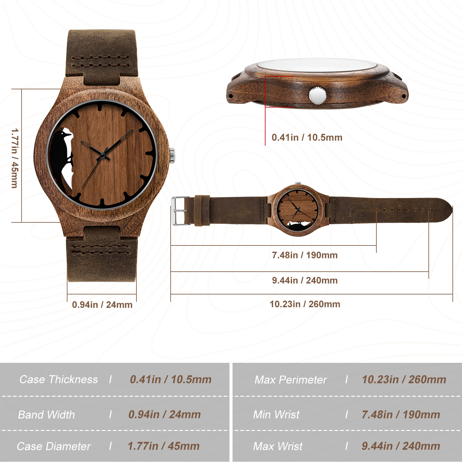 Wooden Watches for Men, Stylish Exotic Wrist Watch with Creative Dial Adjustable Stainless Steel Buckle, Leather Straps, Casual Watches for Man