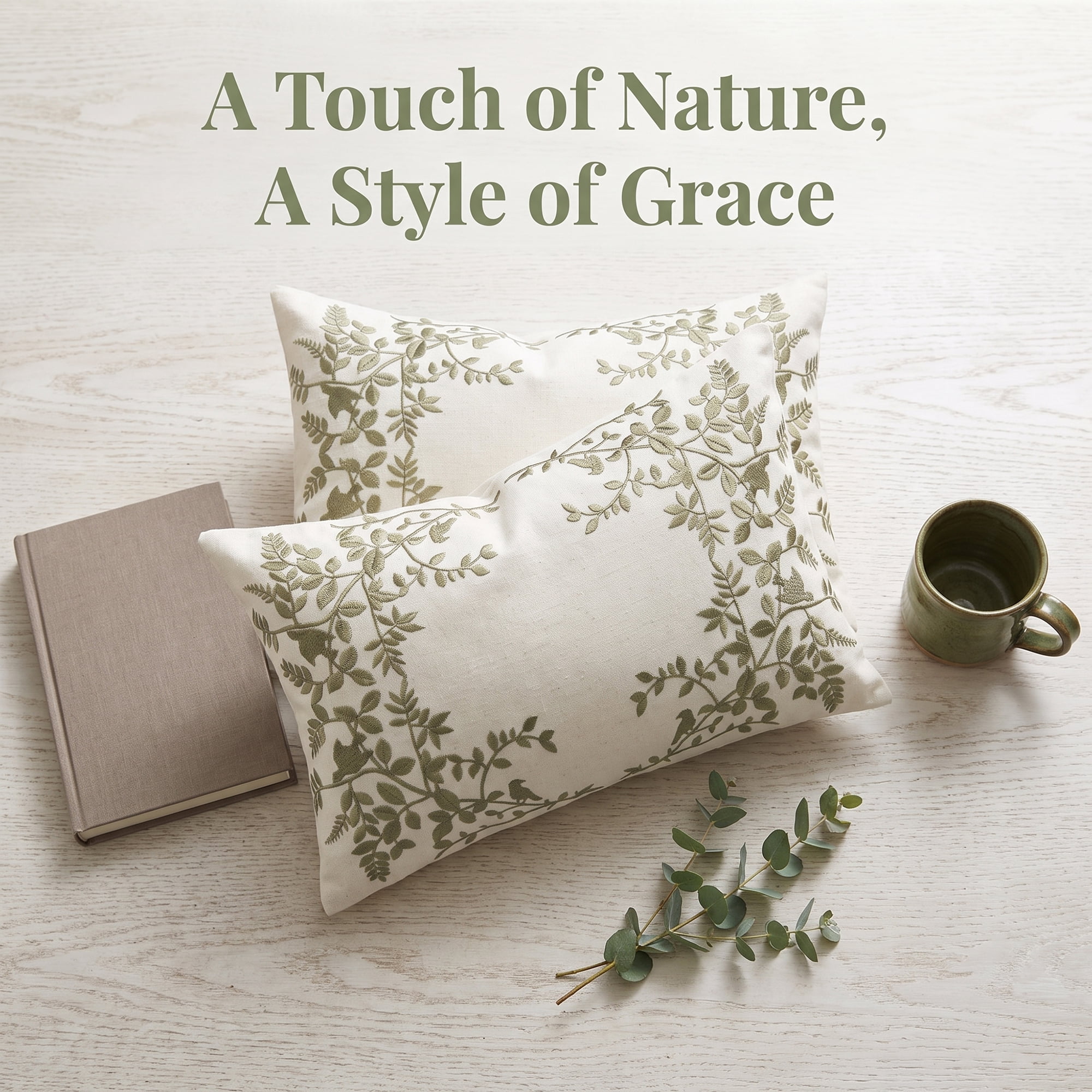 Unique Bargains Embroidered Floral Throw Pillow Cover Rustic Cushion Case Green 20"x12"
