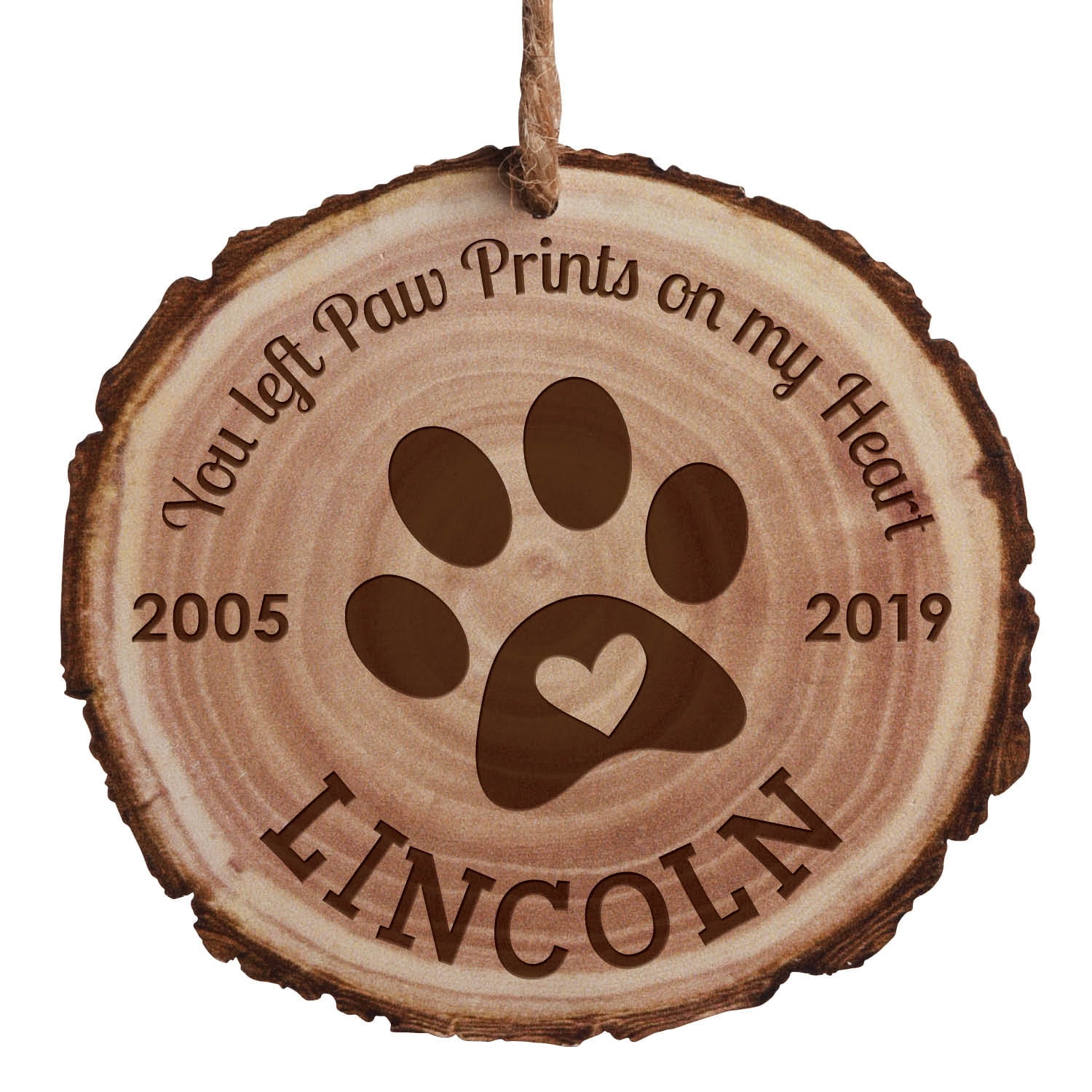 Personalized Pet Memorial Christmas Tree Ornament with Cut Log Design