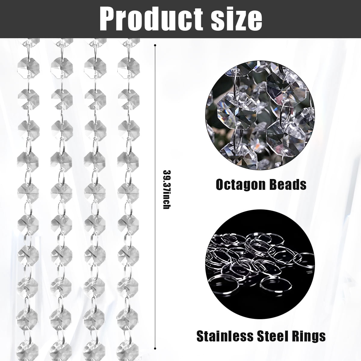 Glass Door Bead Curtains Crystal Chandeliers String Garland 14mm 33ft/10pack - Doorways Room Window Door Wall Bohemian Decor