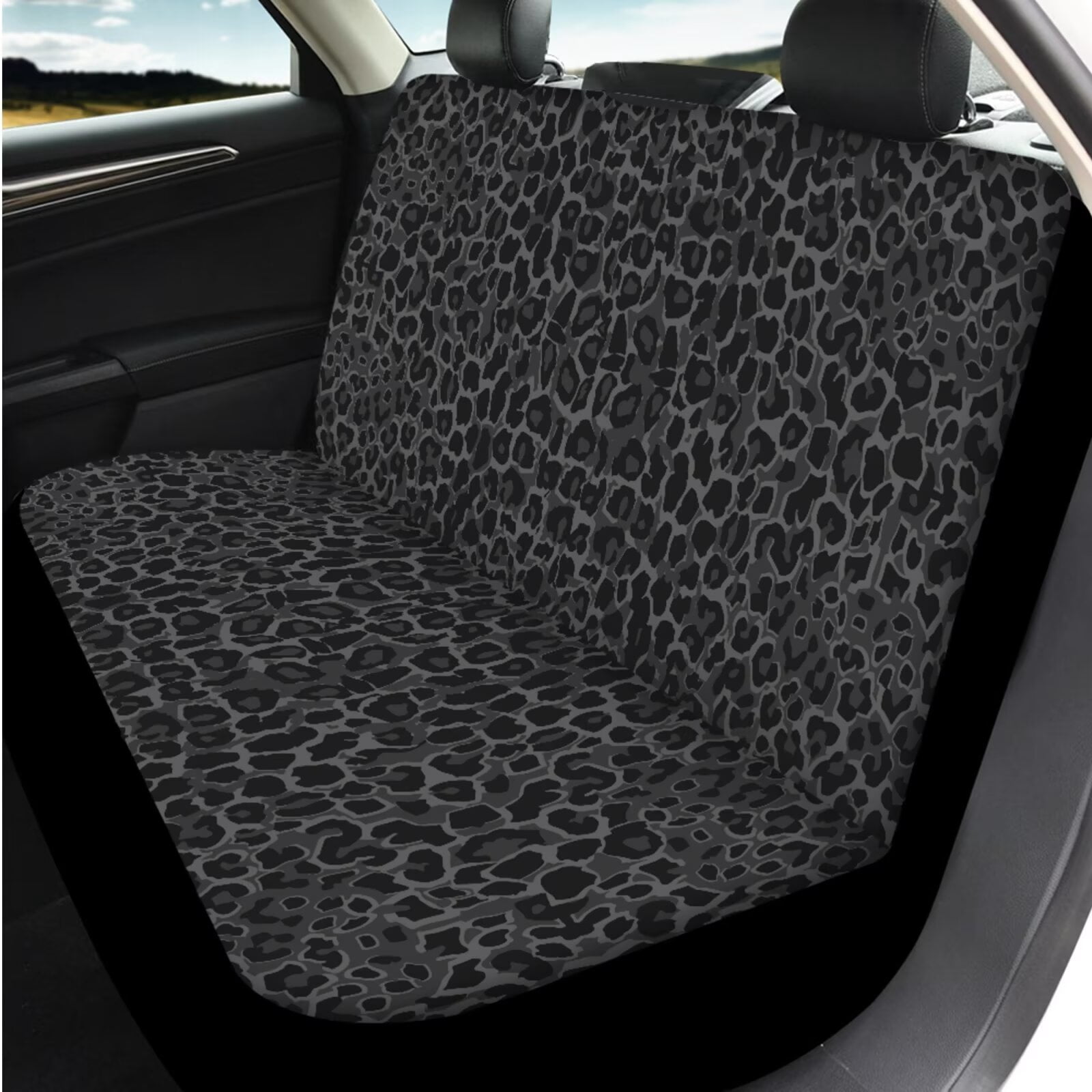 Uorisanigo Car Seat Covers Set of 14, Includes Gray Cheetah Leopard Print Steering Wheel Cover Armrest Cushion Protector Seat Belt Covers Universal Car Interior Accessories, Easy to Install