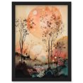 thumbnail image 1 of Misty Riverside Trees Sunset Landscape Modern Boho Watercolour Painting Artwork Framed Wall Art Print A4, 1 of 4