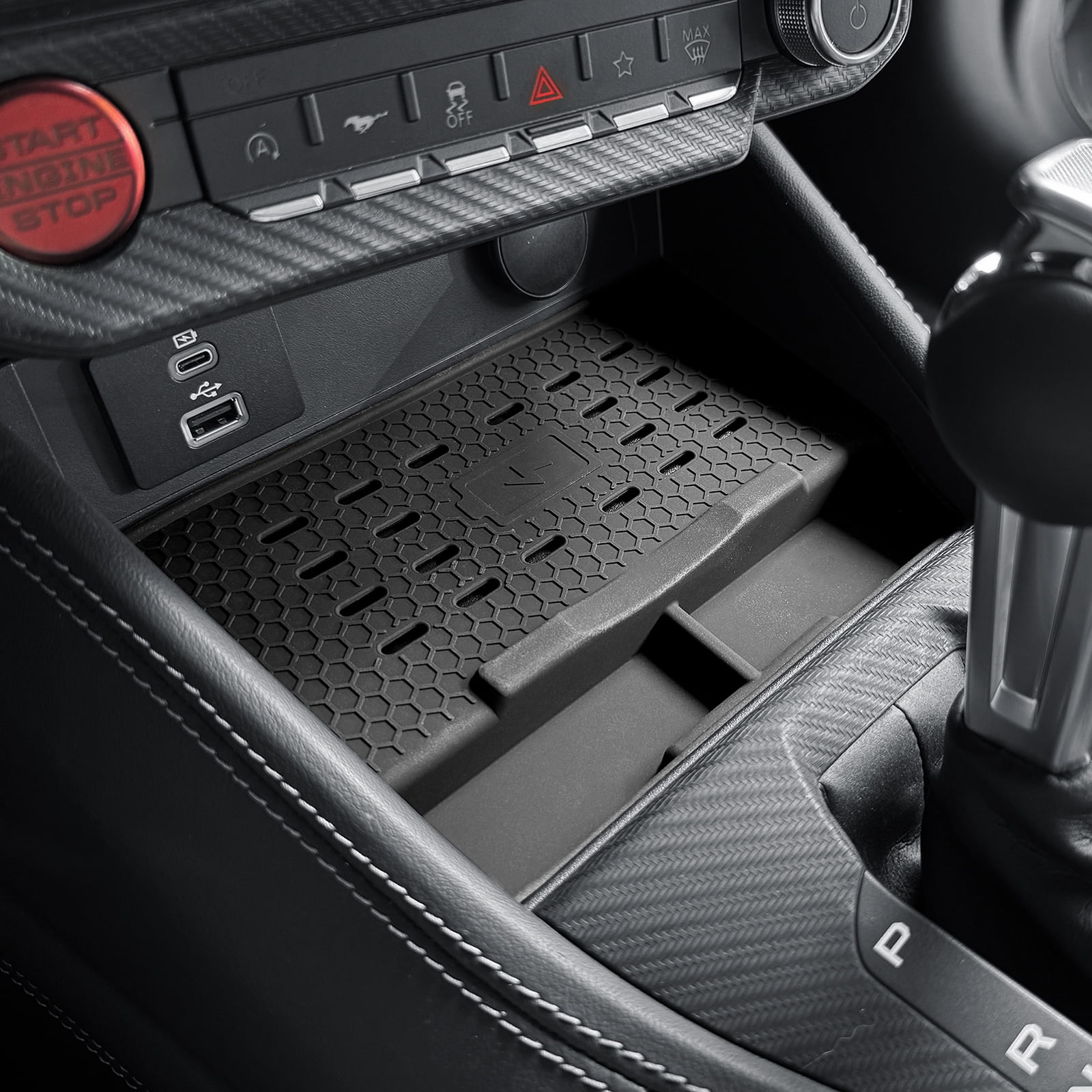 Center Console Wireless Charging Silicone Protective Mat for 2024-2025 Ford Mustang Car Interior Accessories, Black