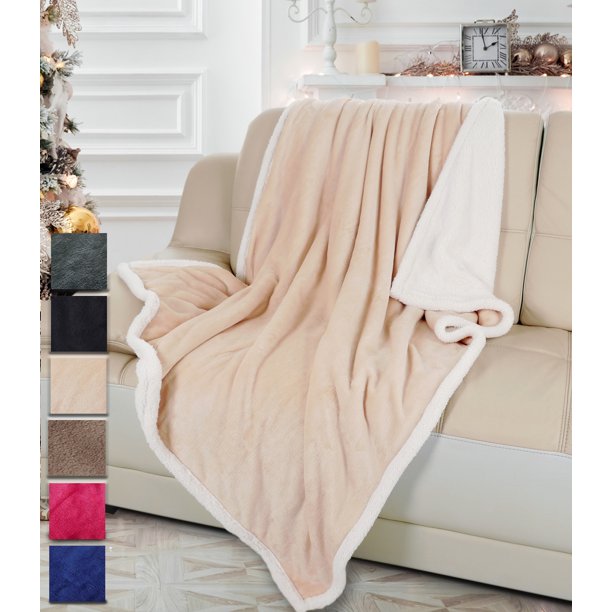 Sherpa Fleece Throw Blanket 50" x 60", Mink Sherpa Throw TV Blanket