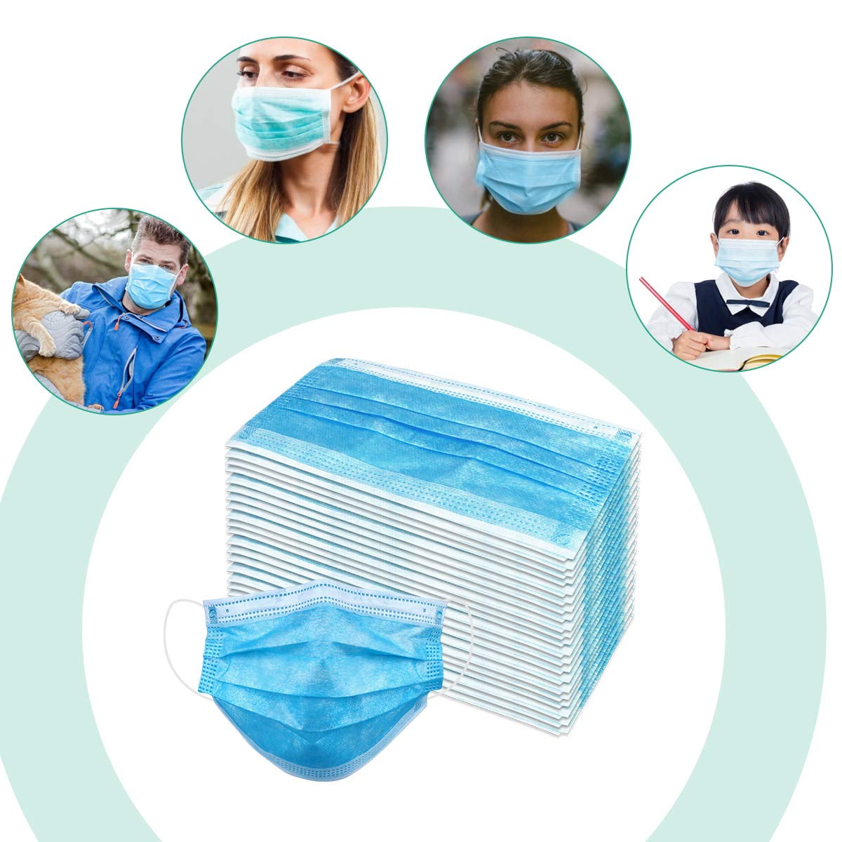 [Pack of 50] Single Use Disposable Face Mask, Effective Filtration, Bulk Pack 3-Ply Masks Facial Cover with Elastic Earloops For Home, Office, School, and Outdoors
