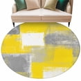 thumbnail image 2 of Round Area Rug 5ft,Yellow Watercolor Oil Painting Art Washable Carpet Non-Slip Runner Accent Rugs Indoor Floor Mat for Bedroom Living Room Decor,Gray Color Block, 2 of 9