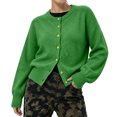 thumbnail image 2 of Women Cardigan Sweaters Long Lantern Sleeve Gold Button Front Loose Fit Soft Fuzzy Knitted Jacket Casual Cropped Outerwear, 2 of 5