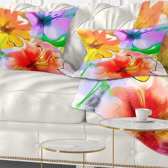 Designart Bunch of Colorful Flowers Sketch - Floral Throw Pillow - 12x20