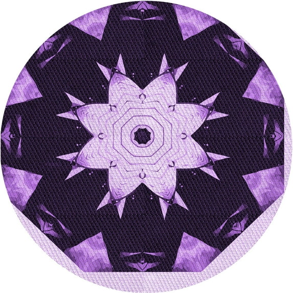 Ahgly Company Machine Washable Indoor Round Transitional Dark Purple Area Rugs, 6' Round