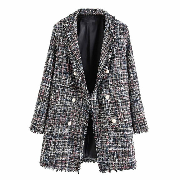 Tejiojio Clearance Rollbacks Women's Fashion Mid-Length Long-Sleeved Lattice Pearl Button Plus Size Slim Coat