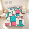 thumbnail image 4 of Manfei Abstract Checkered Bed Sheets, Modern Plaid Fuul Size Sheets, Pink Cyan, Reversible 4-Piece1 Flat Sheet + 1 Fitted Sheet + 2 Pillowcases, 4 of 6
