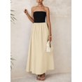 thumbnail image 4 of Vestido largo PRETTYGARDEN para mujer, sin tirantes, línea A, negro albaricoque, 4 of 7