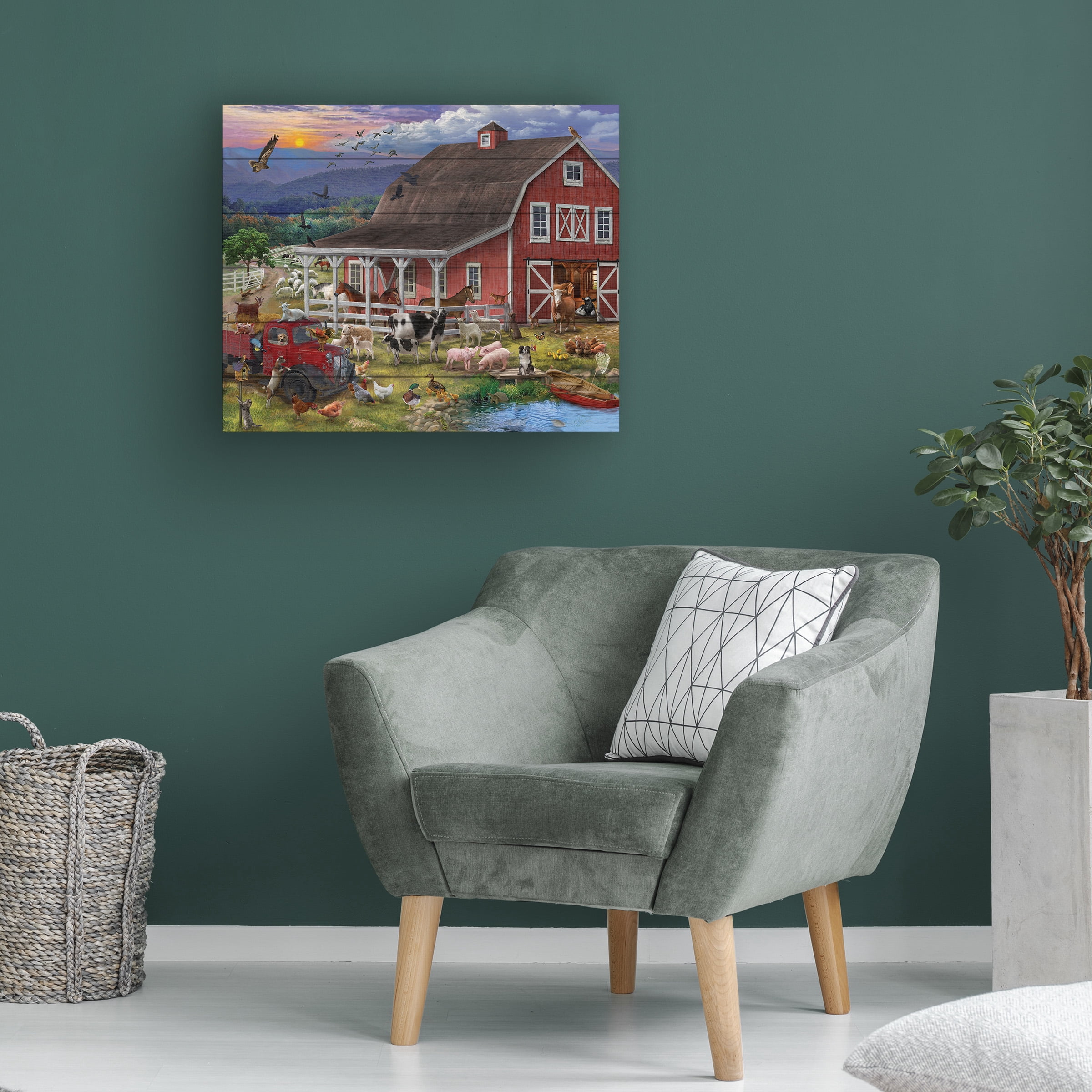 Bigelow Illustrations 'The Barnyard Crowd' Wood Slat Art 18x22