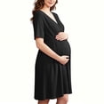 thumbnail image 2 of Annhoo Maternity Dress Short Sleeve V Neck Pleated Waist Knee Length Flowy Gowns Fall Casual Pregnancy Dress, 2 of 7