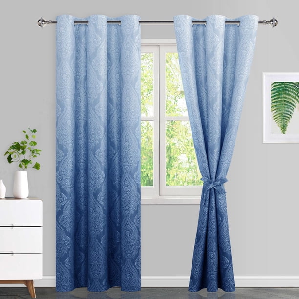 Cortinas JIUZHEN Damask Ombre con aislamiento térmico, color azul marino, 107 x 213 cm