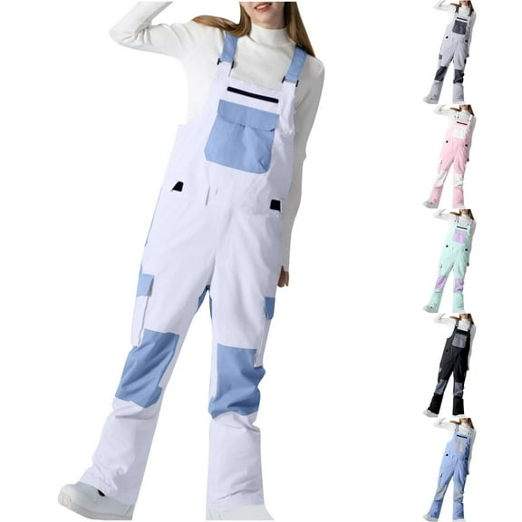 PXLKNZH Women's Snow Bibs Ski Suit Waterproof Windproof Insulated Overalls Winter Snowsuit Color Block Snowboard JumpsuitBlack,XXL