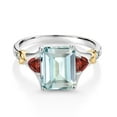thumbnail image 2 of Gem Stone King 925 Silver and 10K Yellow Gold Sky Blue Simulated Aquamarine and Red Garnet and Diamond Engagement Ring for Women (4.65 Cttw, Emerald Cut 10X8MM, Trillion 3.5MM, Size 8), 2 of 3