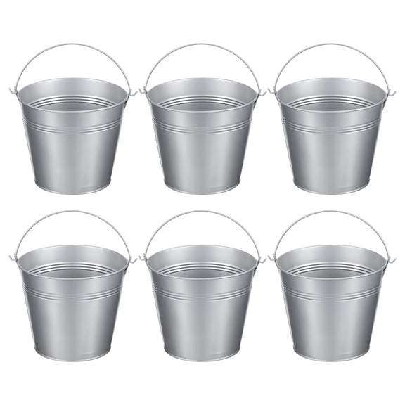 Uxcell 5.9"x5.1" Small Metal Buckets with Handle Mini Galvanized Bucket Colorful Easter Buckets Silver 6 Pcs