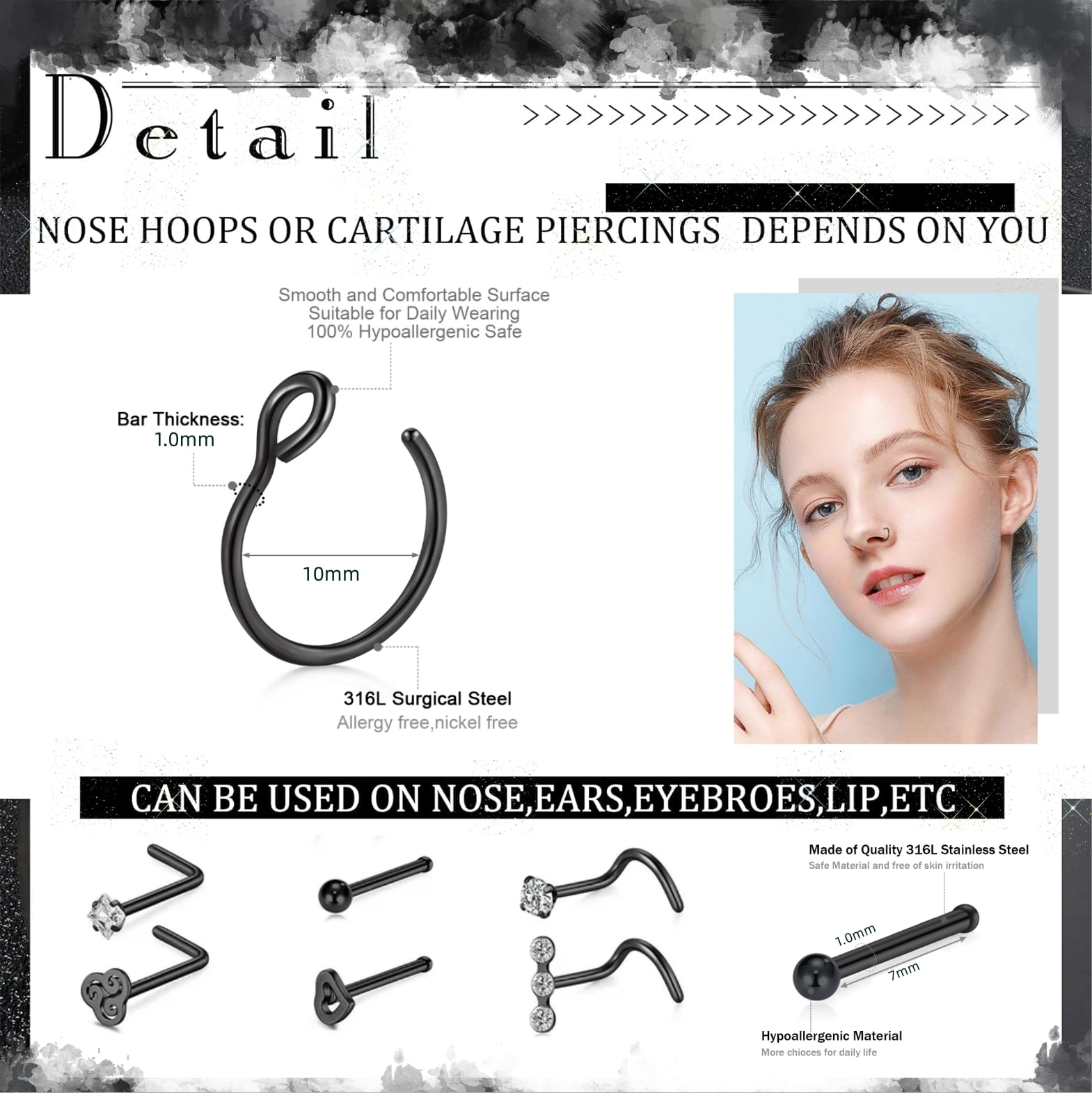 Briana Williams Nose Piercing Kit,Disposable Self Nose Piercing Gun Nose Piercing Kit with 316L Stainless Steel