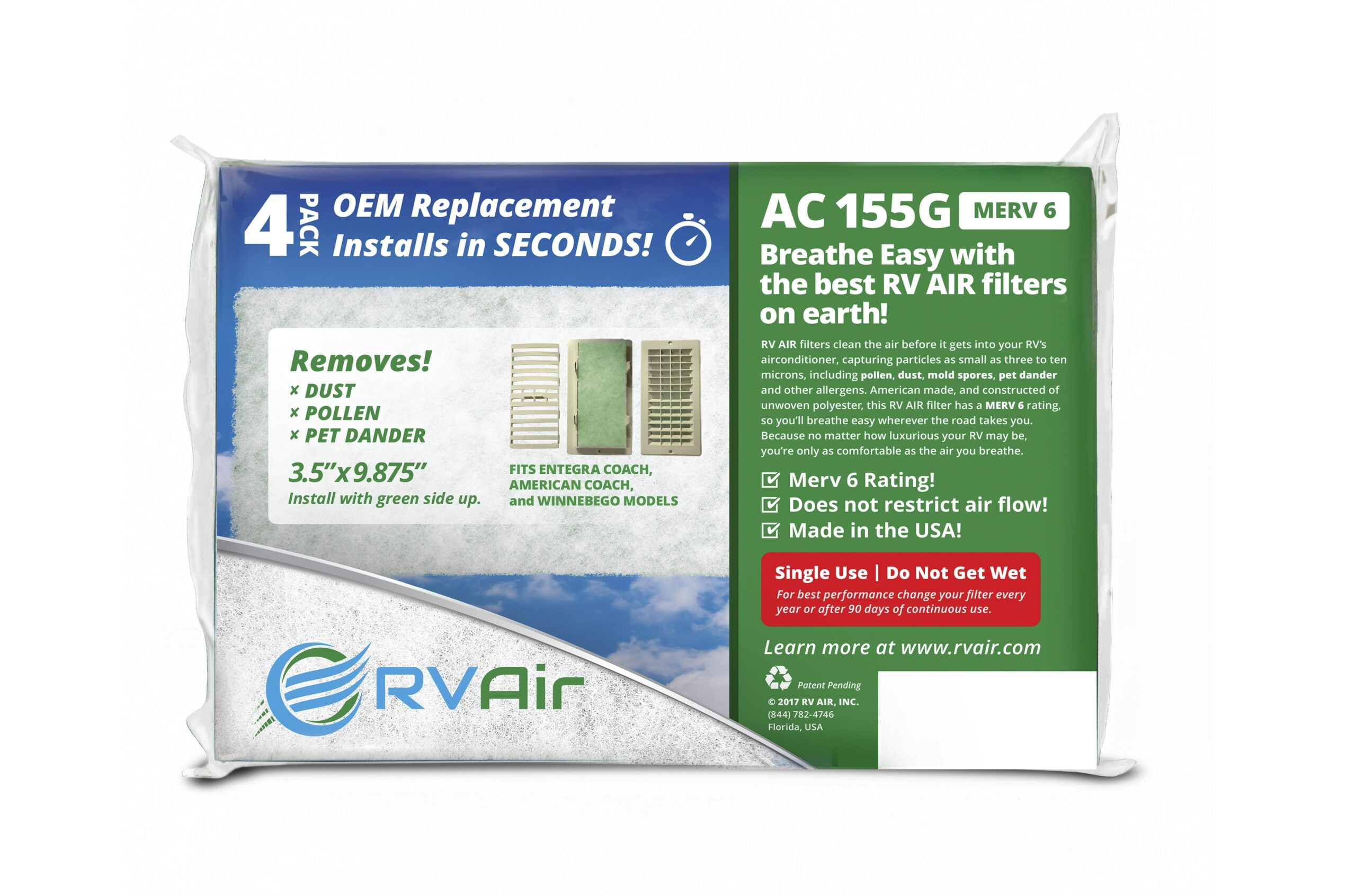 RV Air AC155G Air Conditioner Filter Replacement, 4 Filters included