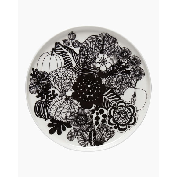 Assiette à Salade en Grès Marimekko Oiva Siirtolapuutarha Remise à Neuf, Porcelaine Noir Blanc, 8 Pouces