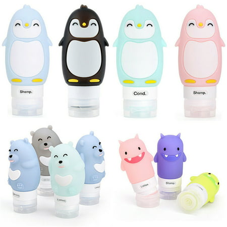 Silicone Travel Bottles, Silicone Squeeze Bottle Cosmetic Lotion Container Travel Empty Shampoo Pots, 90ml Penguin 4pcs(Graduation Travel