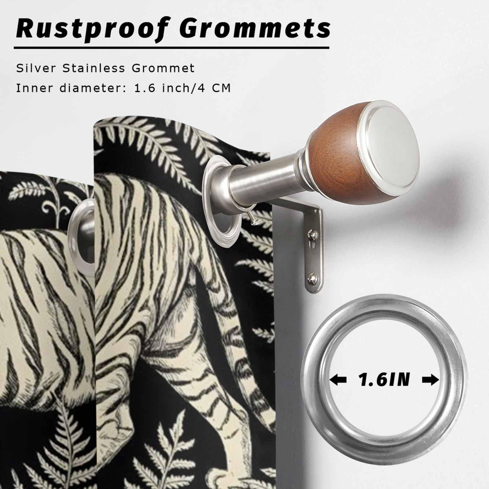 Jungle Tiger Fern Outdoor Curtains for Patio, Black and Beige Tropical Leaves Wildlife Sunshade Privacy Drapes Grommet Waterproof Outside Curtains for Porch/Cabana/Balcony 54"x 108", 1 Panel