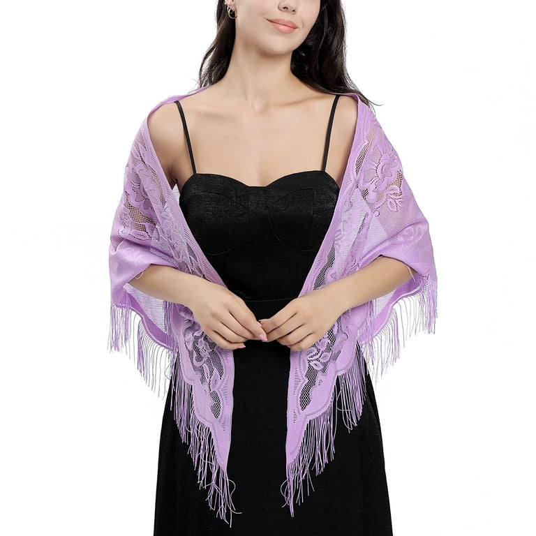 Ladiery Triangle Lace Shawls and Wraps for Evening Dresses with Tassels for Evening Party Mesh Wedding Shawls
