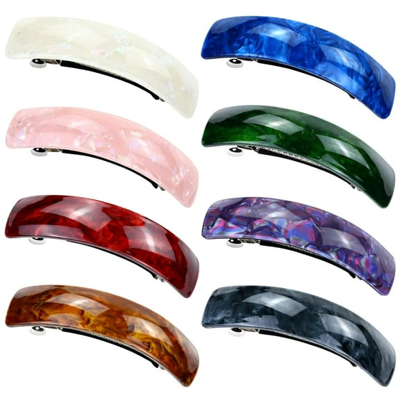 8 Pieces Decorative Retro Tortoise Shell Acetate French Hair Barrettes Rectangle Automatic Spring Clips Ponytail Holders Hair Accessories for Women Girls Thin Thick Hair
