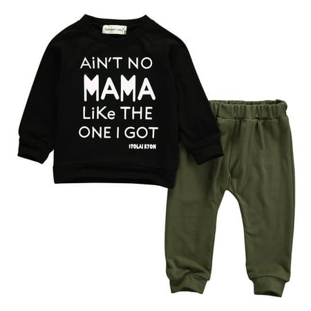 Babys Long Sleeve Ain't No Mama Like The One I Got Tshirt with Long Pant Outfits 2-3