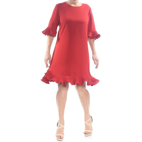 ALFANI $99 Womens New 1378 Red Ruffled Jewel Neck Bell Sleeve Shift Dress 12 B B