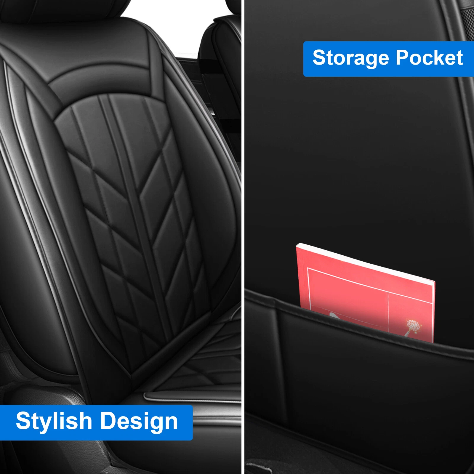 Car Seat Covers Custom Fit for Dodge Ram 1500 2500 3500 2009-2023, Waterproof Faux Leather Truck Front Rear Seat Protector Black