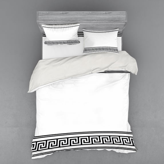 Ambesonne Abstract Bedding Set 4 Pcs, Classic Motif Art, Queen, Charcoal Grey White
