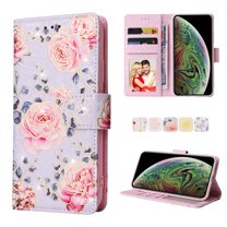 Dteck Leather Wallet Case for iPhone XS Max Stylish Flower Floral Butterfly Pattern,Kickstand Card Slots Handstrap Folding Shockproof Durable Case for Girls Women For iPhone XS Max,A