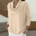 thumbnail image 4 of Cowl Neck Sweaters for Women Long Sleeve Knit Pullover Cozy Loose Fall Winter Beige 2XL, 4 of 8