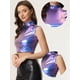 thumbnail image 2 of Top corto metálico para mujer, camisetas sin mangas holográficas brillantes sin mangas para fiesta Azul Púrpura M, 2 of 5